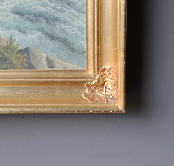 Framed Antique Oil/Canvas Painting of a Waterfall/Rapids Gilt Frame Svend Drews