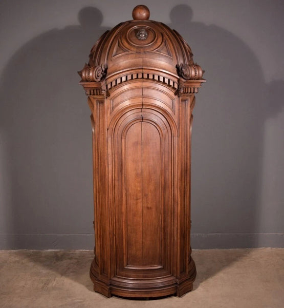 93" Tall Antique French Solid Oak Church Statuary Cabinet with Rotating Door
