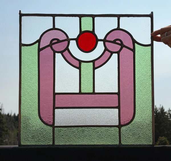 18" Tall Antique French Stained Glass Panel with Leaded Glass, Window, Hanging