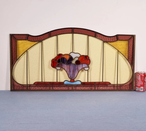 30" Wide Vintage French Art Deco Stained/Leaded Glass Panel with Flowers