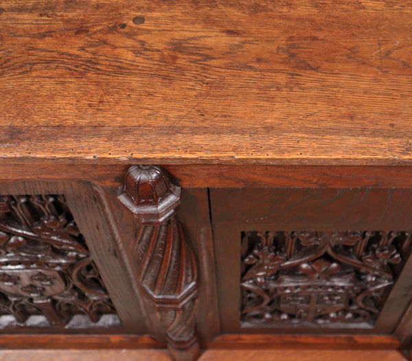 Antique French Gothic Chest/Trunk in Solid Oak Wood With Detailed Carvings