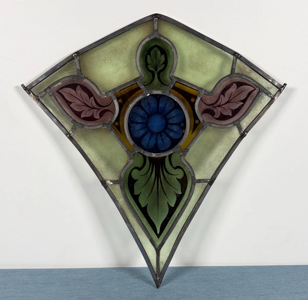 16" Tall Antique Belgian Stained/Leaded Glass Panel by Bertrand Bardenhewer
