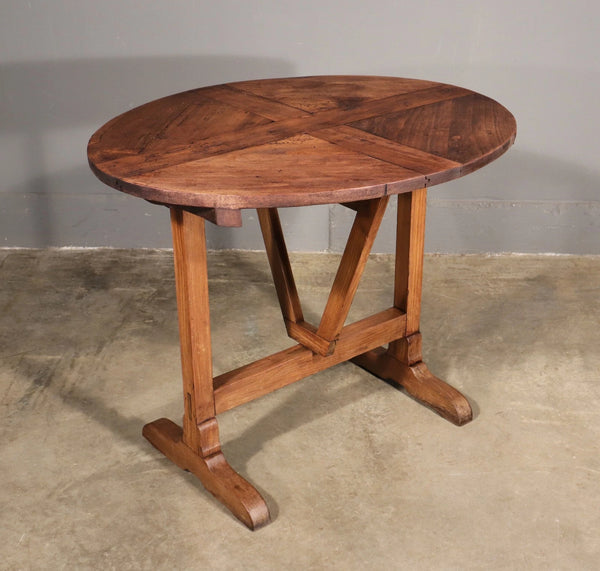 Antique French Solid Oak and Ash Wood Rustic Wine Tasting Table with Tilt Top