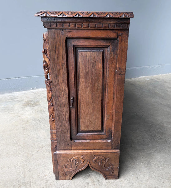 Antique French Renaissance Chest/Trunk/Sideboard Solid Oak w/Detailed Carvings