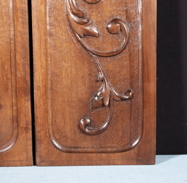 Pair of French Antique Solid Walnut Highly Carved Panels with Intricate Designs