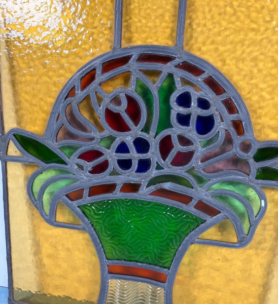 15" Tall Antique French Art Deco Stained/Leaded Glass Panel of Flowers