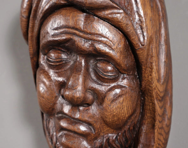 11" Tall Large Vintage Decorative Highly Carved Face/Head in Solid Oak Wood