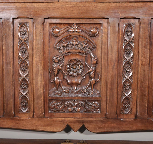 Antique French Gothic Revival Walnut Wood Bench/Settee/Chair Highly Carved