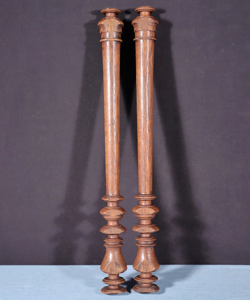 Pair of 26" French Antique Solid Oak Wood Gothic Posts/Pillars/Columns