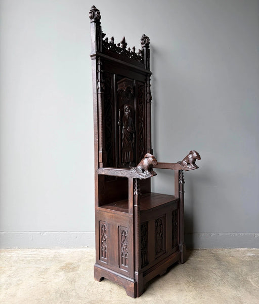 Late 1700's Antique French Gothic Throne Chair Bench/Settee/Chair Carved Oak