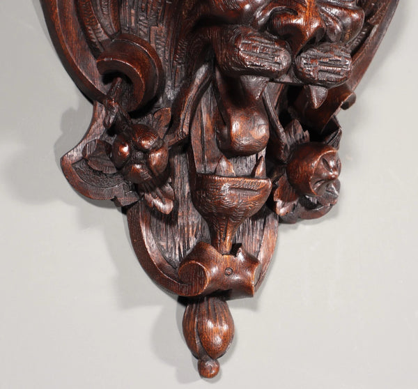 Pair of Large French Antique Lion Wall Sconces/Shelves in Solid Oak and Chestnut