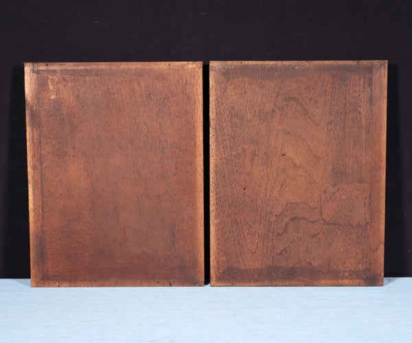 Antique Pair of French Gothic Revival Panels in Walnut w/Linen Fold Carvings