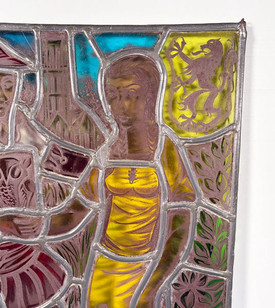 20" Tall Vintage Belgian/Flanders Stained/Leaded Glass Panel of Thyl and Nele