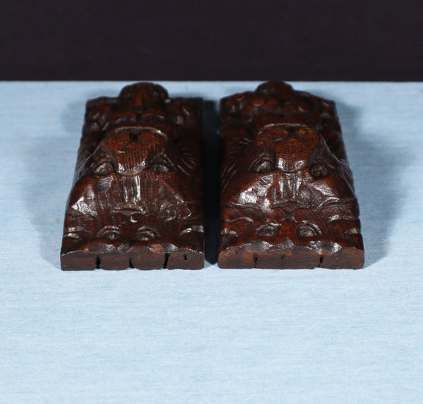 Pair of 8" French Antique Highly Carved Lion Corbels/Trim/Brackets Solid Oak