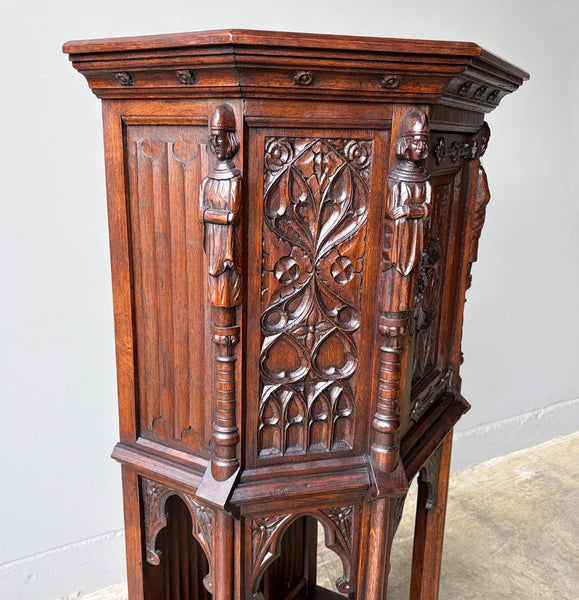 Vintage French Gothic Revival Cabinet/Console/Sideboard, Highly Carved Oak Wood