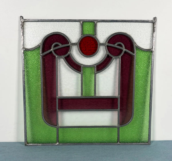 18" Tall Antique French Stained Glass Panel with Leaded Glass, Window, Hanging