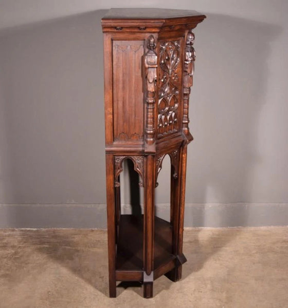 Vintage French Gothic Revival Cabinet/Console/Sideboard, Highly Carved Oak Wood