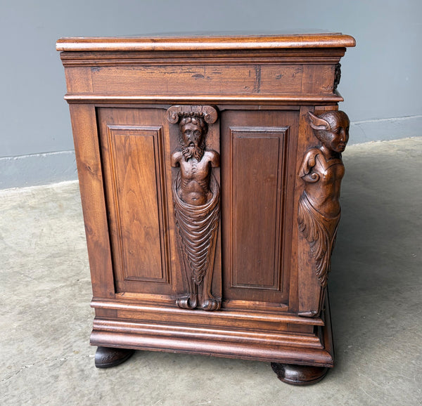 Antique French Renaissance Chest/Trunk/Sideboard Solid Walnut Detailed Carvings