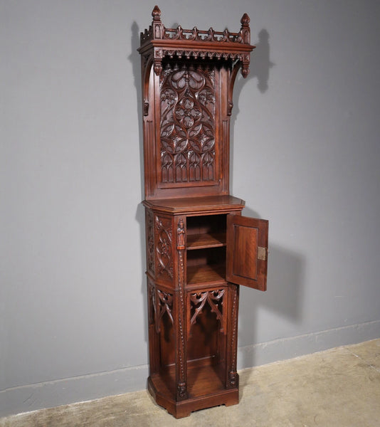 88" Tall Antique French Walnut Gothic Cabinet/ Cupboard/ Display Stand/Pedestal