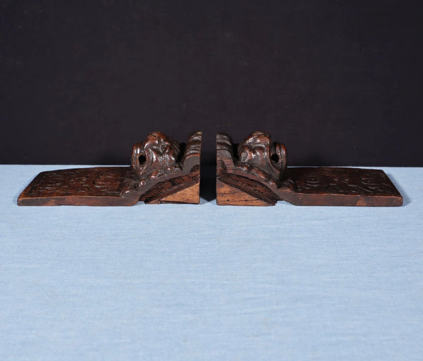 Pair of 8" French Antique Highly Carved Lion Corbels/Trim/Brackets Solid Oak