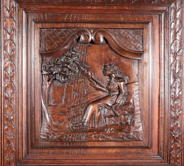 91" Tall French Antique Breton Armoire/Cabinet in Solid Chestnut Highly Carved