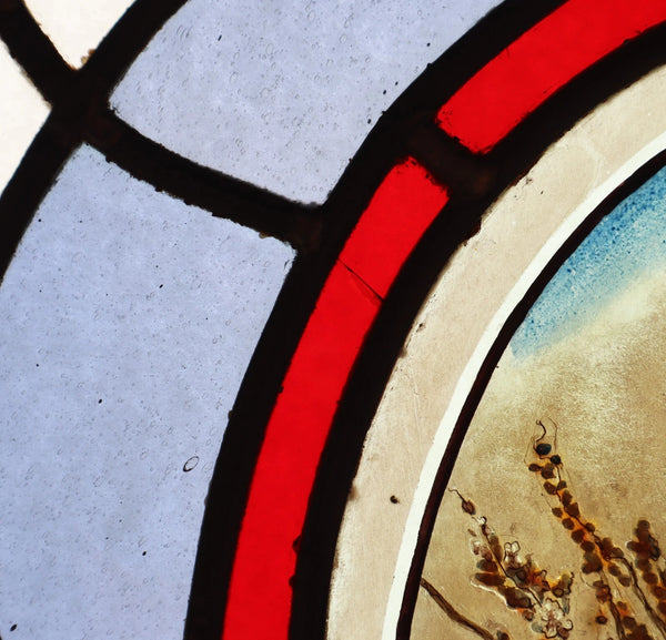 38" Tall Large Antique French Art Nouveau Stained/Leaded Glass Panel 4 Seasons