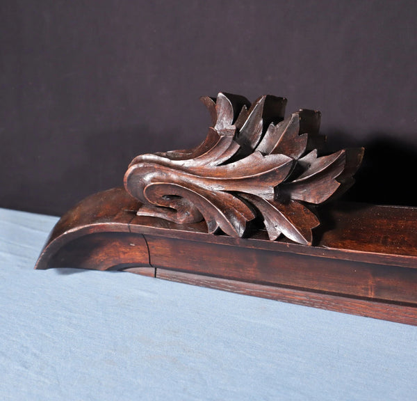 66" Wide Antique French Gothic Revival Crest/Pediment in Solid Walnut & Oak Wood