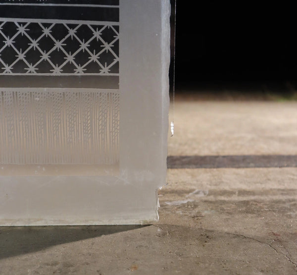 48" Tall Pair of Antique French Etched Glass Windows Frosted Glass with Birds