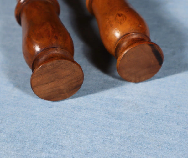 12" Tall Pair of French Antique Solid Walnut Wood Posts/Pillars/Trim Salvage