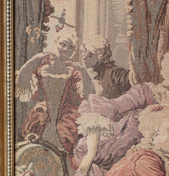 61" Tall Framed Vintage Belgian Tapestry Signed "Doutreligne" Card Players
