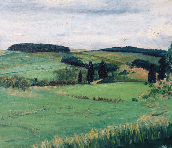 24" Wide Framed Antique Oil/Canvas Painting of a Belgian Landscape