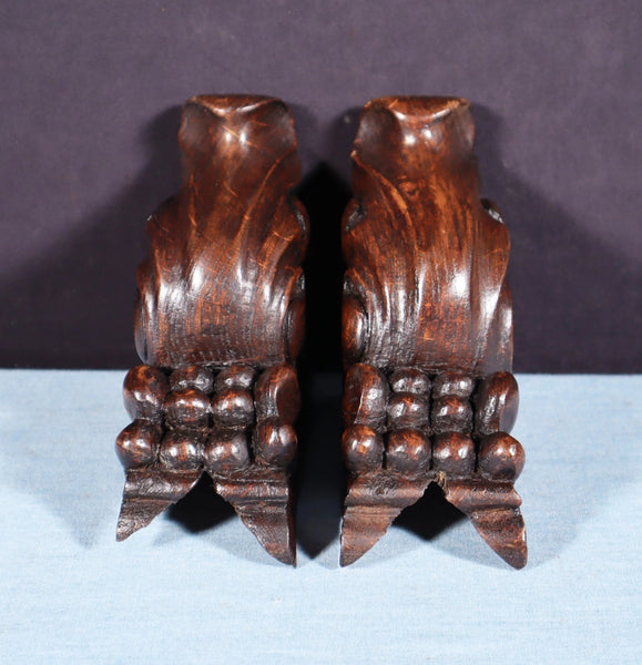 Pair of 5" Tall French Antique Highly Carved Trim/Corbels Solid Oak Wood
