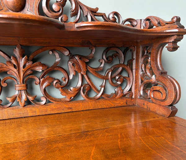 Antique French Renaissance Sideboard/Buffet in Solid Oak Highly Carved Wood