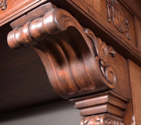 82" Large Vintage Renaissance Revival Oak Fireplace Surround/Mantel w/Figures