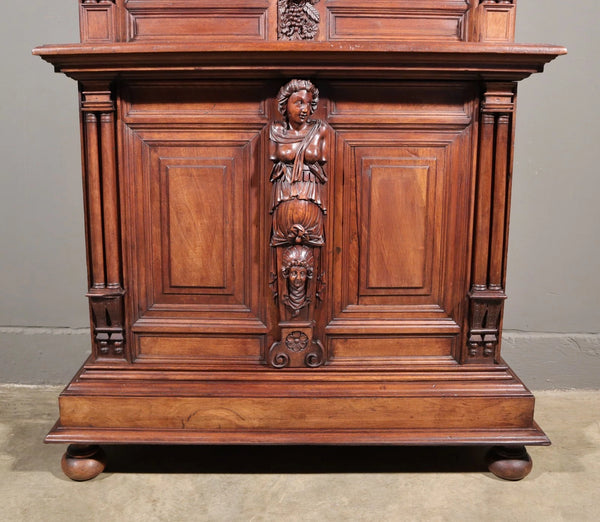 French Antique Solid Walnut Wood Neoclassical Gun Case/Cabinet with Carvings