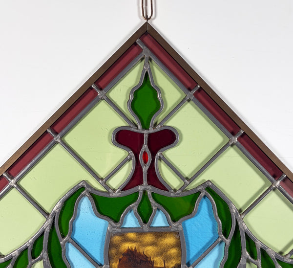 31" Tall Vintage Belgian/Flanders Stained/Leaded Glass Panel of Bruges Belgium