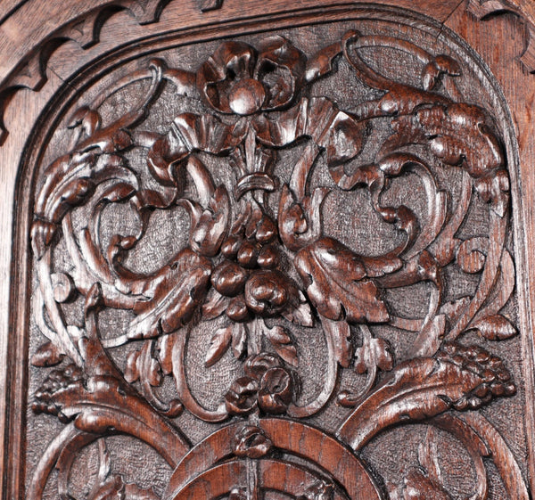 24" Tall Antique French Solid Oak Wood Louis XVI Panel Highly Carved