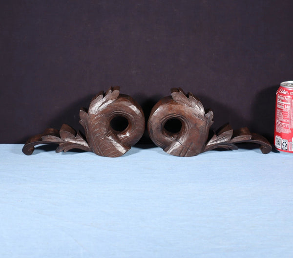 8" Wide Pair of Highly Carved Solid Oak Wood French Trim Pieces Salvage
