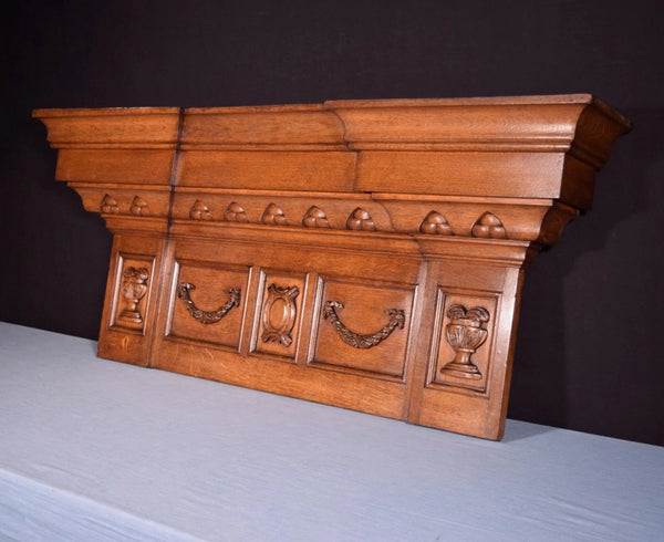 54" Wide Large Antique French Solid Oak Wood Panel/Crest Pediment