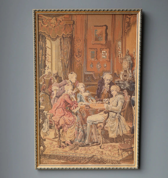 61" Tall Framed Vintage Belgian Tapestry Signed "Doutreligne" Card Players