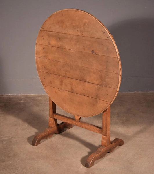 Antique French Solid Oak and Ash Rustic Wood Wine Tasting Table Tilt Top