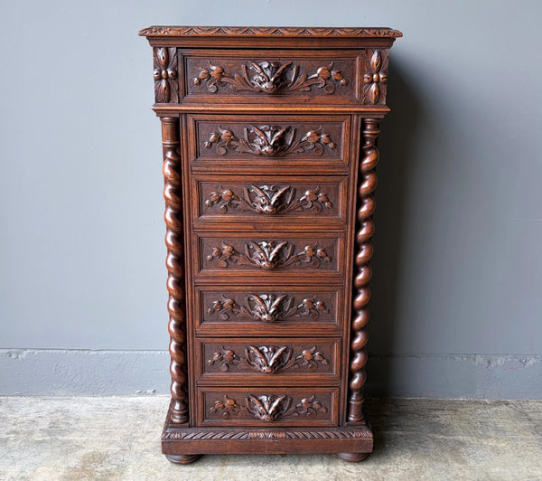 French Antique Solid Oak Wood Seven Drawer Lingerie Chest/Dresser