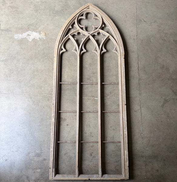 14 Foot Tall XL Antique Belgian Gothic Architectural Solid Oak Window Frame