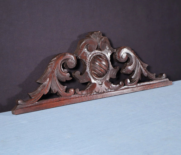 24" Wide Antique French Solid Oak Wood Highly Carved Detailed Crest