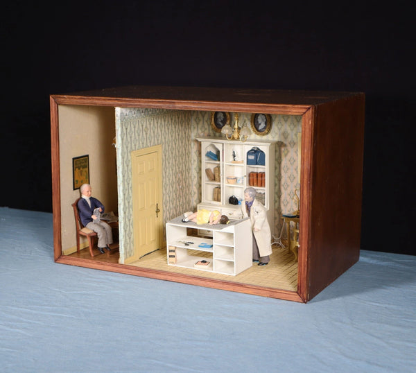 Vintage Dutch Diorama of Doctors Office Shadow Box/Doll House 1:12 Scale