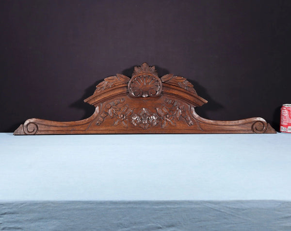45" Wide Antique French Solid Oak Wood Highly Carved Detailed Crest
