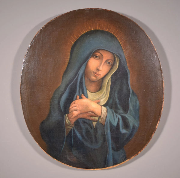 Antique Oil on Canvas Painting of The Virgin Mary by Tommaso Gherardini