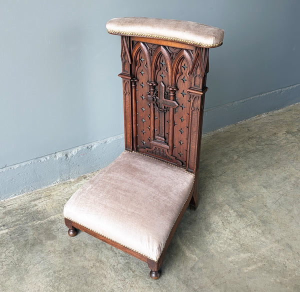 Antique French Solid Oak Wood Church Prie Dieu/Kneeler Christian Highly Carved