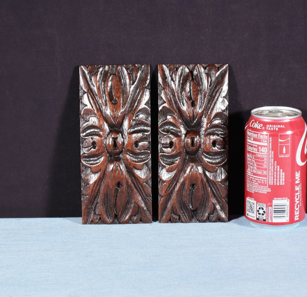 Pair of 6" French Antique Highly Carved Corbels/Trim/Brackets Solid Oak Wood