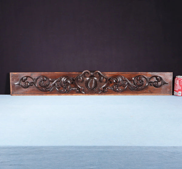 40" Wide French Antique Solid Oak Wood Highly Carved Crest/Decorative Panel